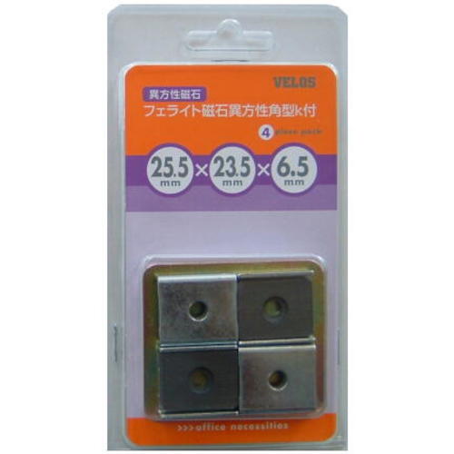 [停产] Velos铁氧体磁铁各向异性方形K，25.5 x 23.5 x 6.5毫米4件
铁氧体磁铁 MSK-2523I