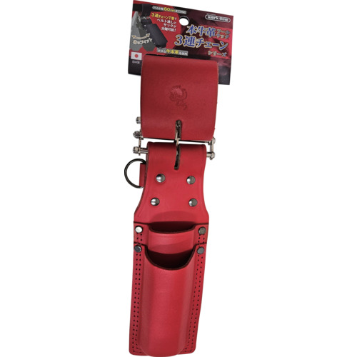 Kozuchi 3行链凿2步地板皮革袋红色 CH-06RD