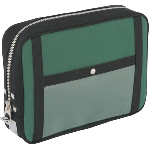 带有马蹄锁金属配件苔藓绿色的Sanei帆布邮件袋（L） PL-U-07