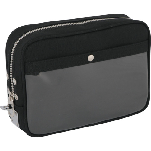 带有马蹄锁金属配件黑色的Sanei Canvas Mail Pouch（M） PM-U-01