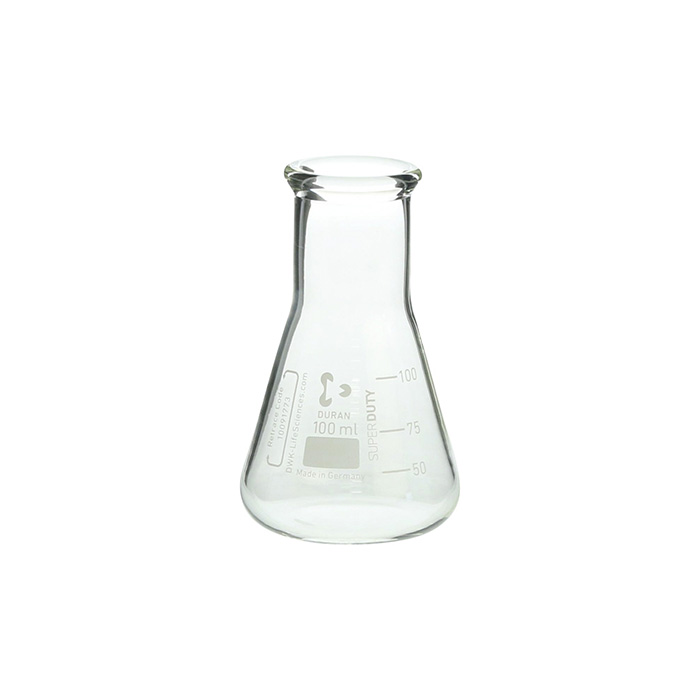 超厚的Erlenmeyer烧瓶宽口100毫升数量：10 pcs 010620-100A