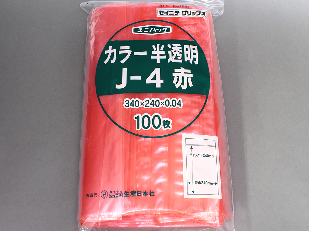 Unipack颜色半透明J-4红色240 x 340毫米x 0.04毫米厚度（100张）