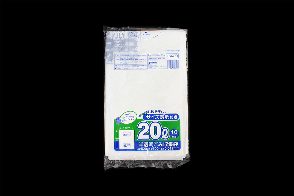 半透明容量显示垃圾袋20L 0.017 x 520 x 600mm（10张）