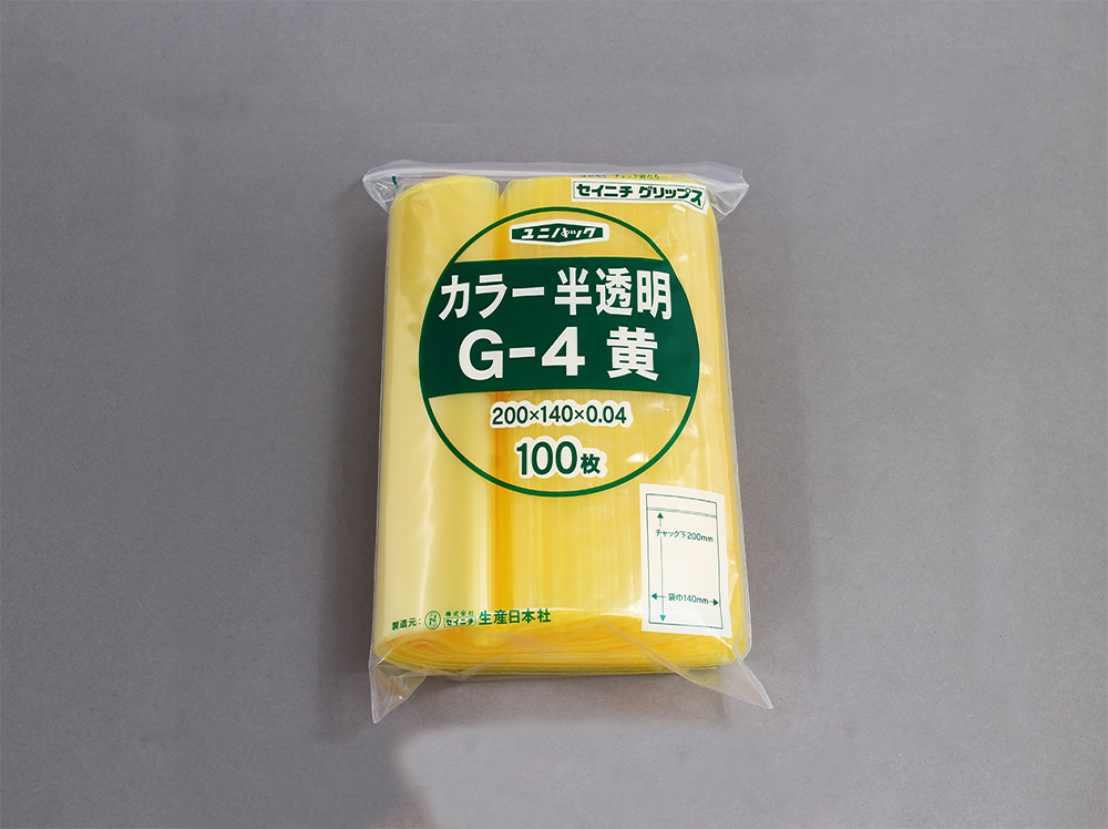 Unipack颜色半透明G-4黄色140 x 200 mm x 0.04毫米厚（包括100张床单）