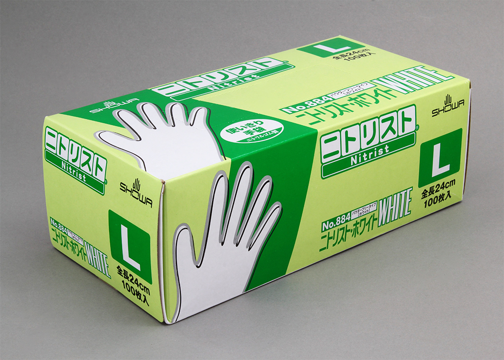 氮白手套号884不含粉末，l尺寸100件