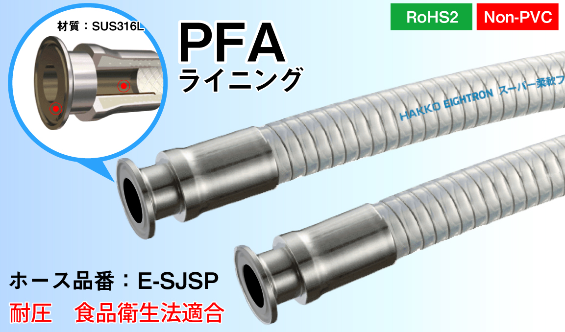 超级柔性氟旋转软管PFA Linux砍伐末端（38mm x 48mm）E-SJSP-38-F1.5S-PFA（1M）