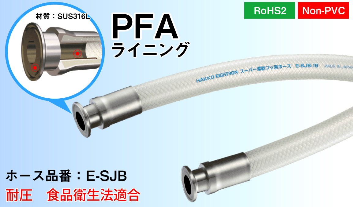 超级柔性氟软管PFA Linux在两端（38mm x 48mm）E-SJB-38-F1.5S-PFA（1M）