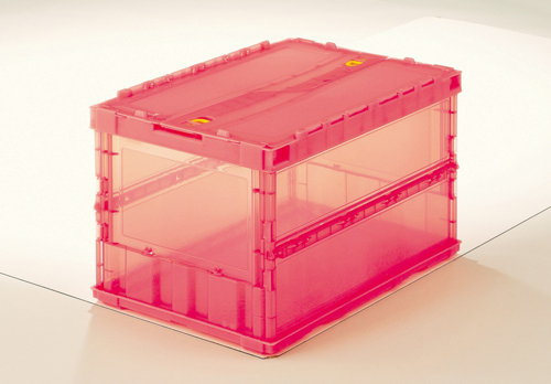 薄折叠容器Skelecon，带有滑动锁盖，透明的红色